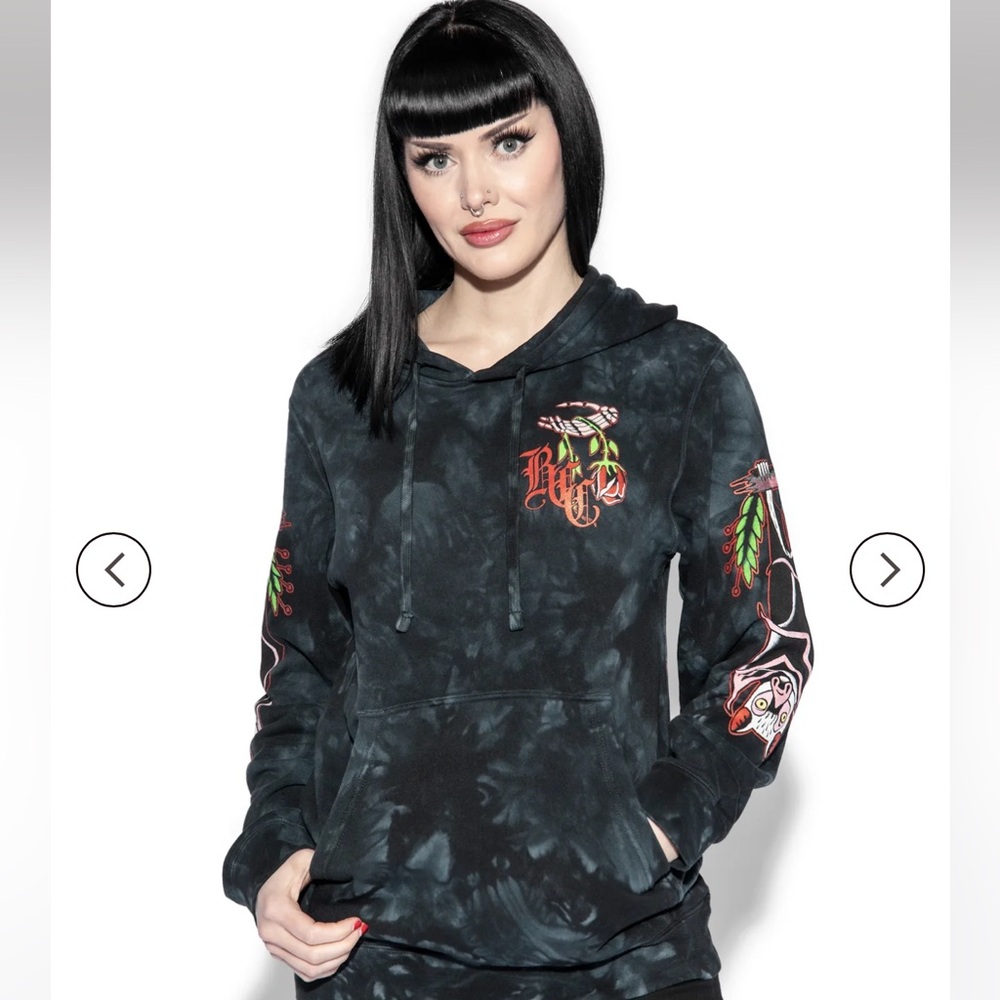 Blackcraft Cult - Bats Roost - Black Tie Dye Hooded Pullover - Size 2x